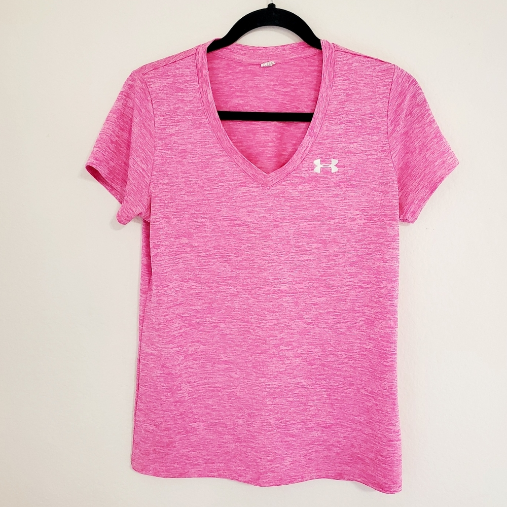 UNDER AMOUR pink short sleeve soft v neck tee Med. workout training gym - Picture 5 of 5